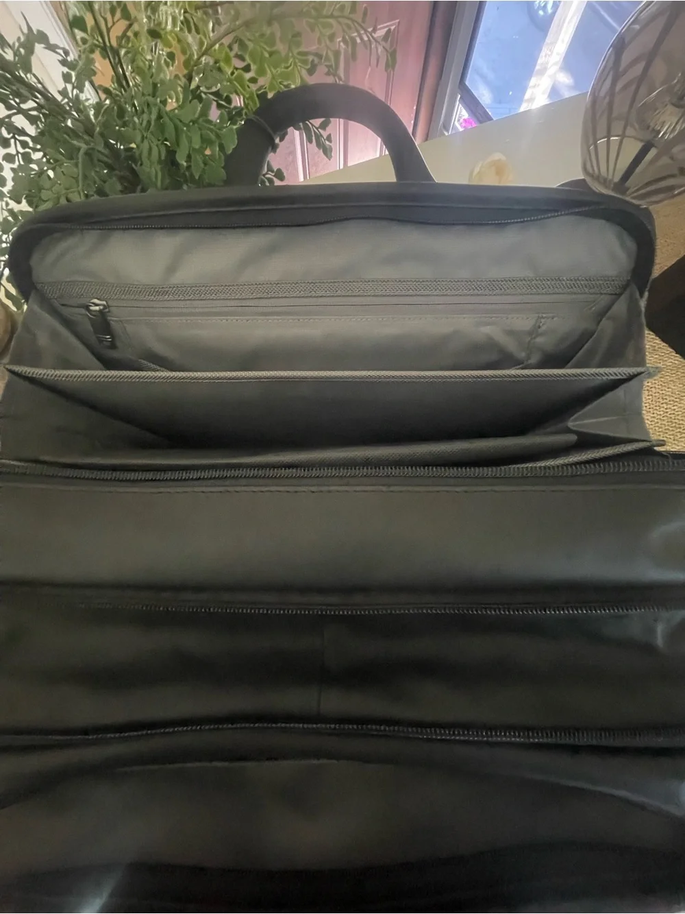 Tumi Black Leather Laptop Briefcase with Front Zip Pockets